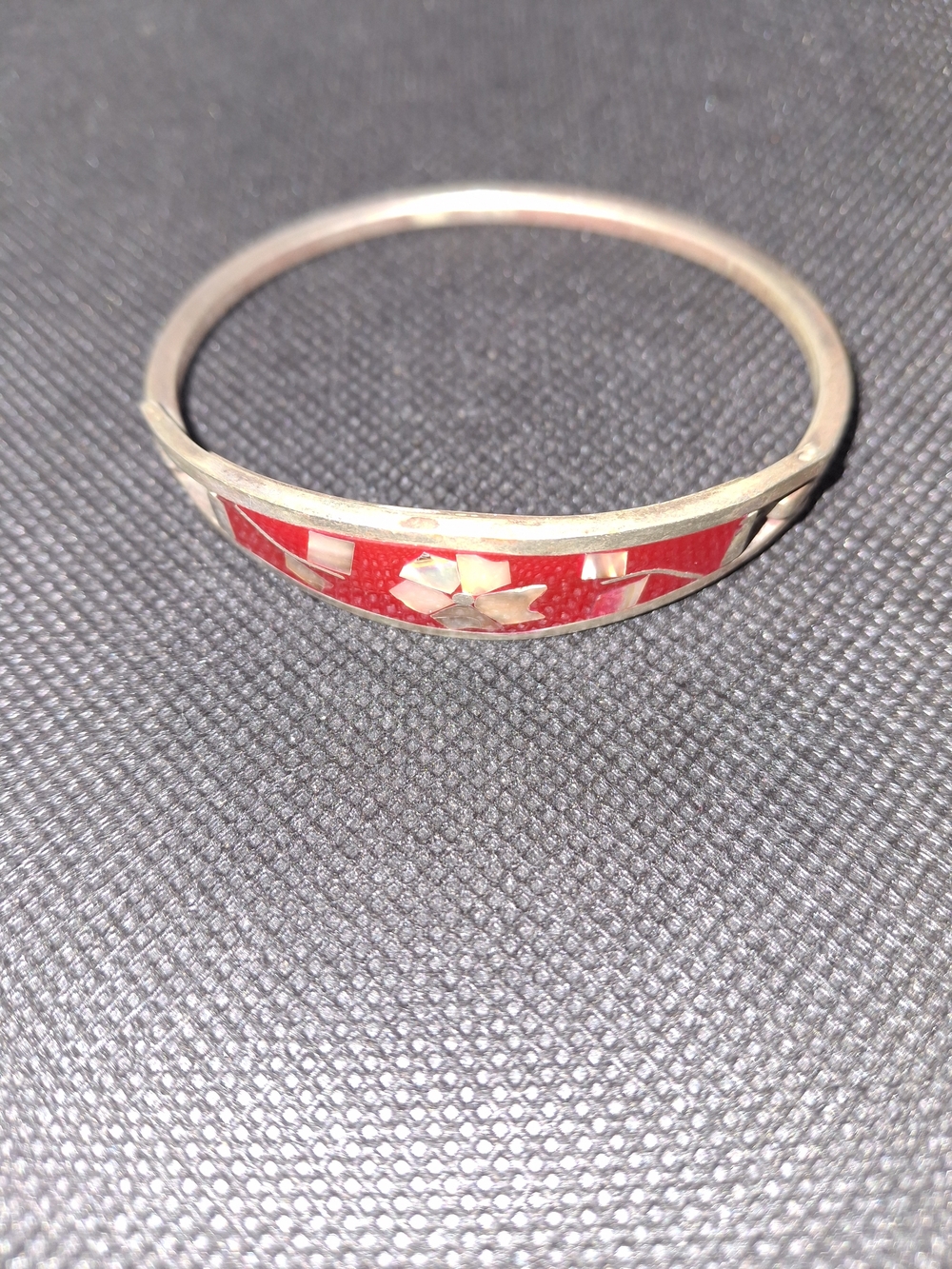 Vintage Taxco Red Inlay Floral Bangle